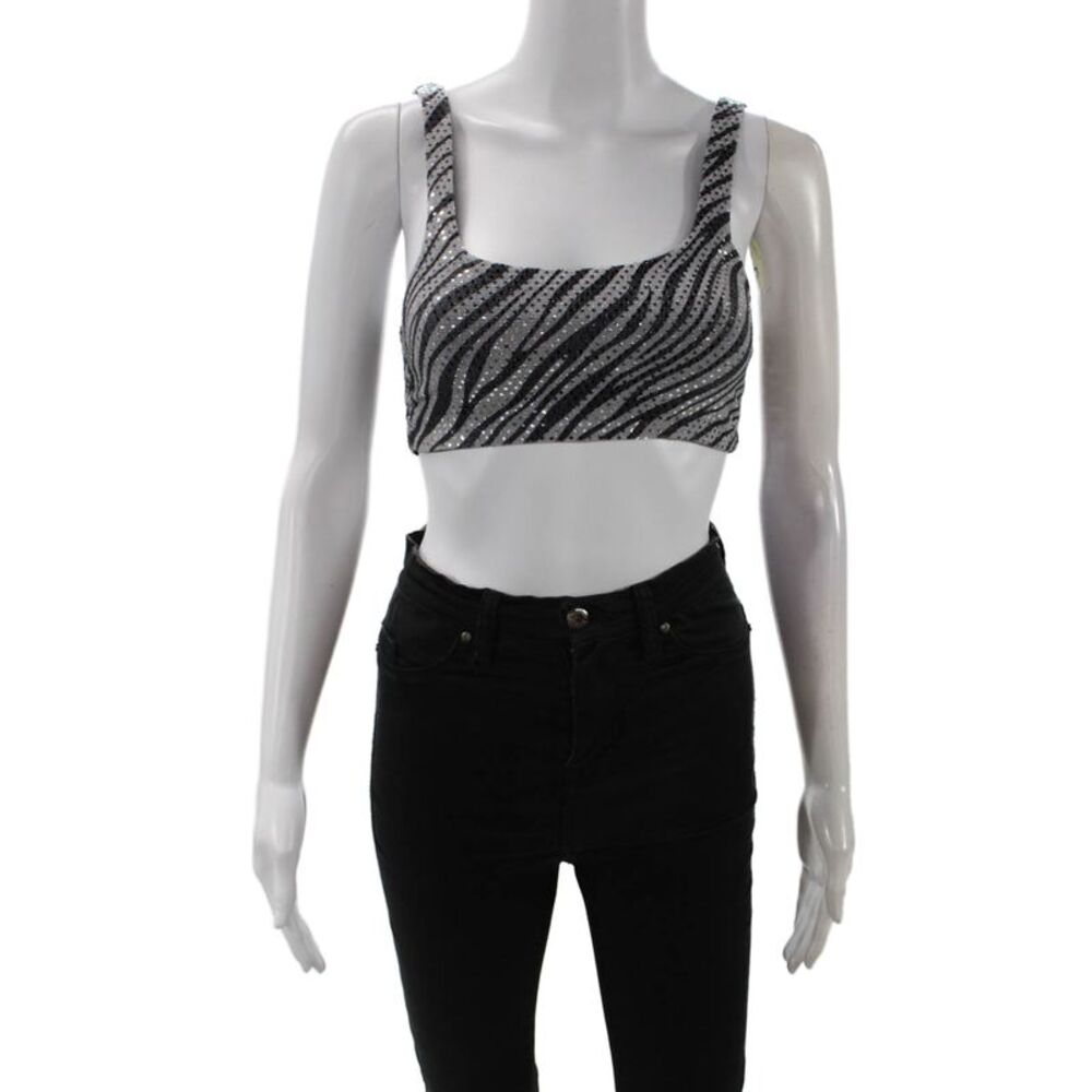 ITMFL Women Cropped Zebra Print Black Square Neck Tank Sleeveless Size XS